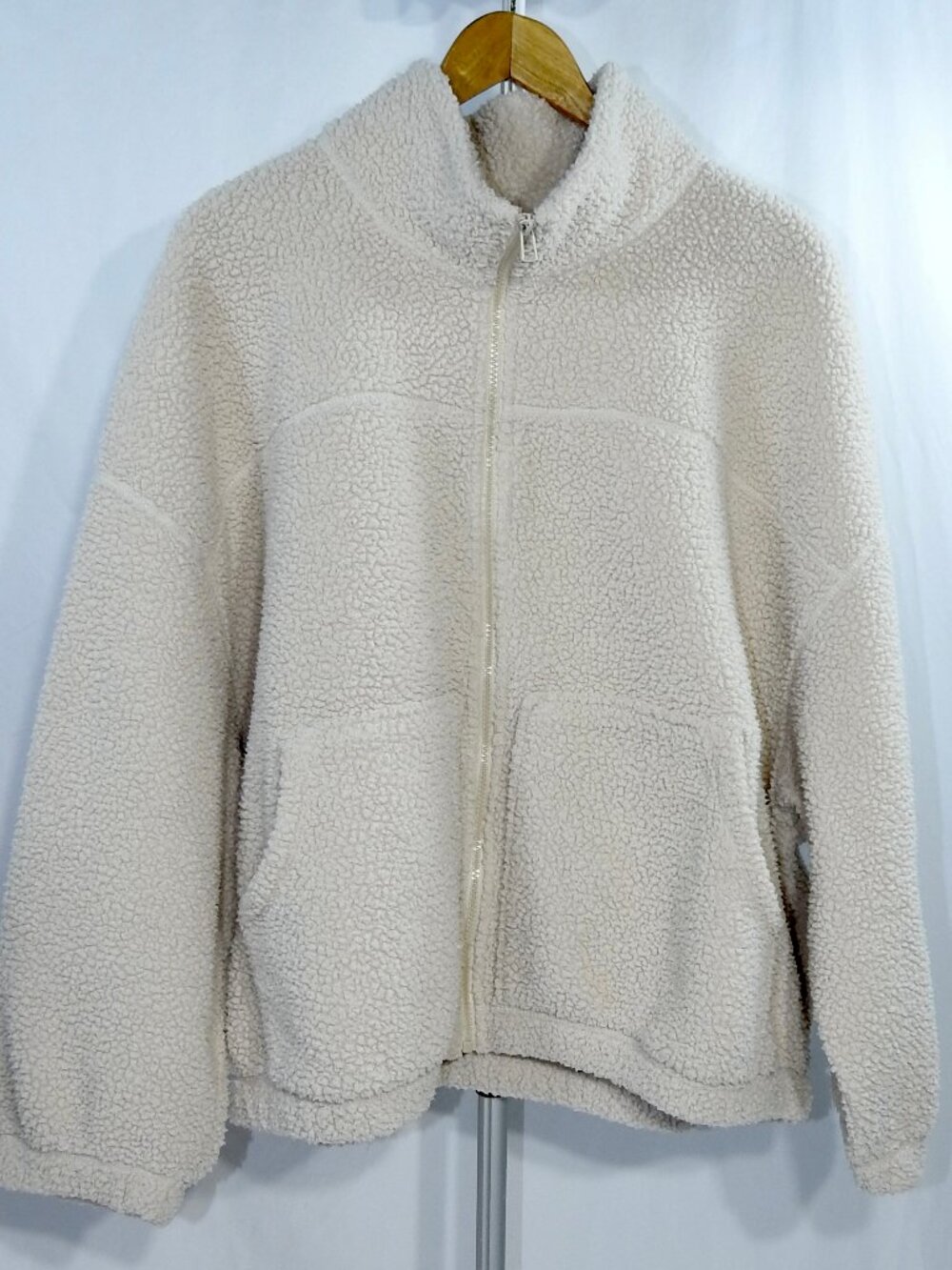 Old Navy Sz L Sherpa Off-white Cream Zip Front Coat Fleece Womens